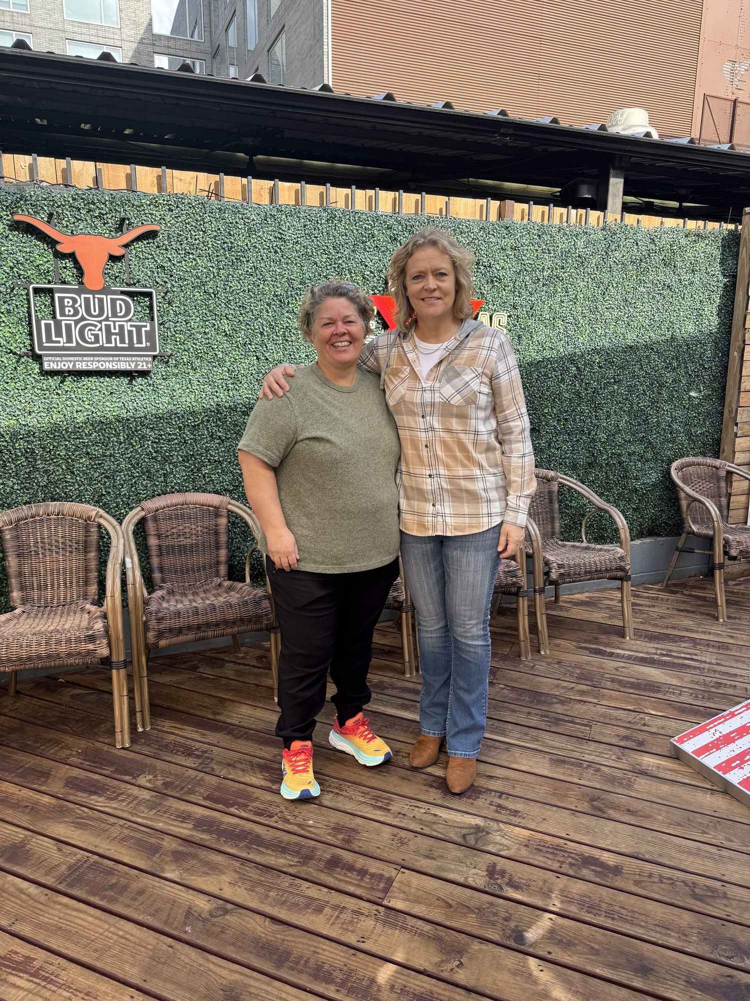 1972 ATX Women's Sports Pub patio founders Debra Hallum and Marlene du Plessis