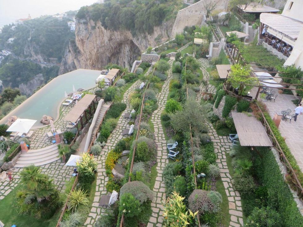 6 Jane Howze Italy trip Amalfi Coast hotel September 2014 view of the the four terraces leading down to infinity pool at monastero santa rosa on amalfi coast