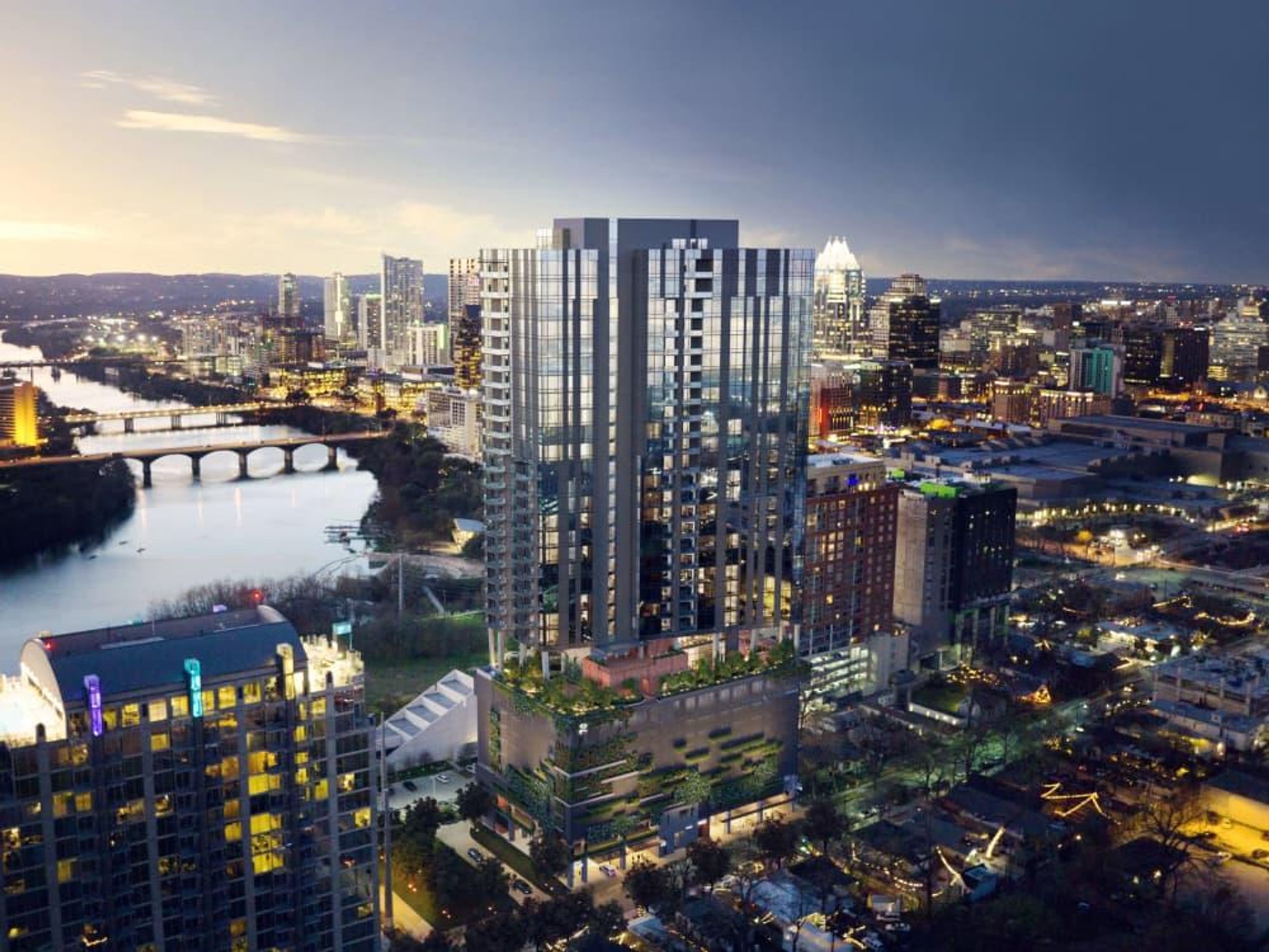 70 Rainey condo high rise development residential tower rendering downtown Austin Rainey Street