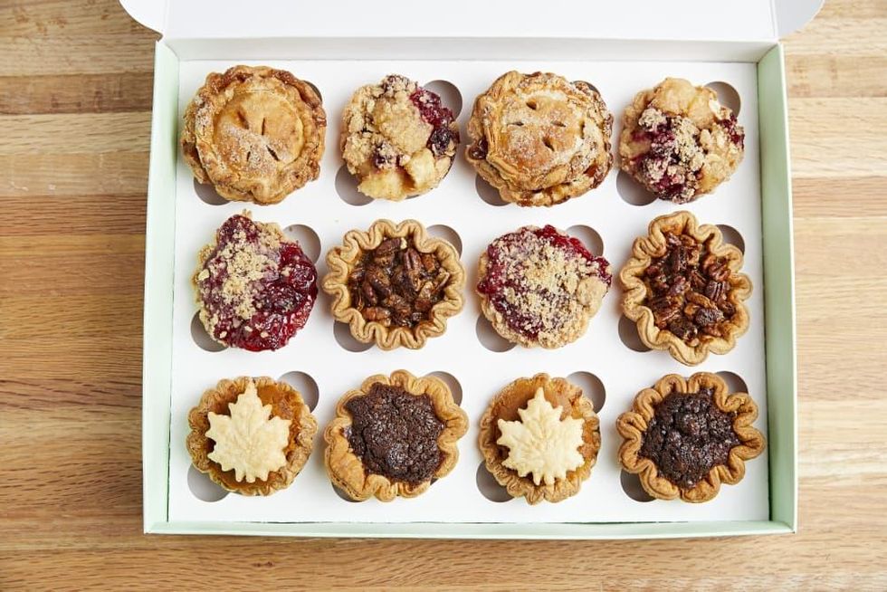 A 12 pack of pies in 6 flavors from Tiny Pies.