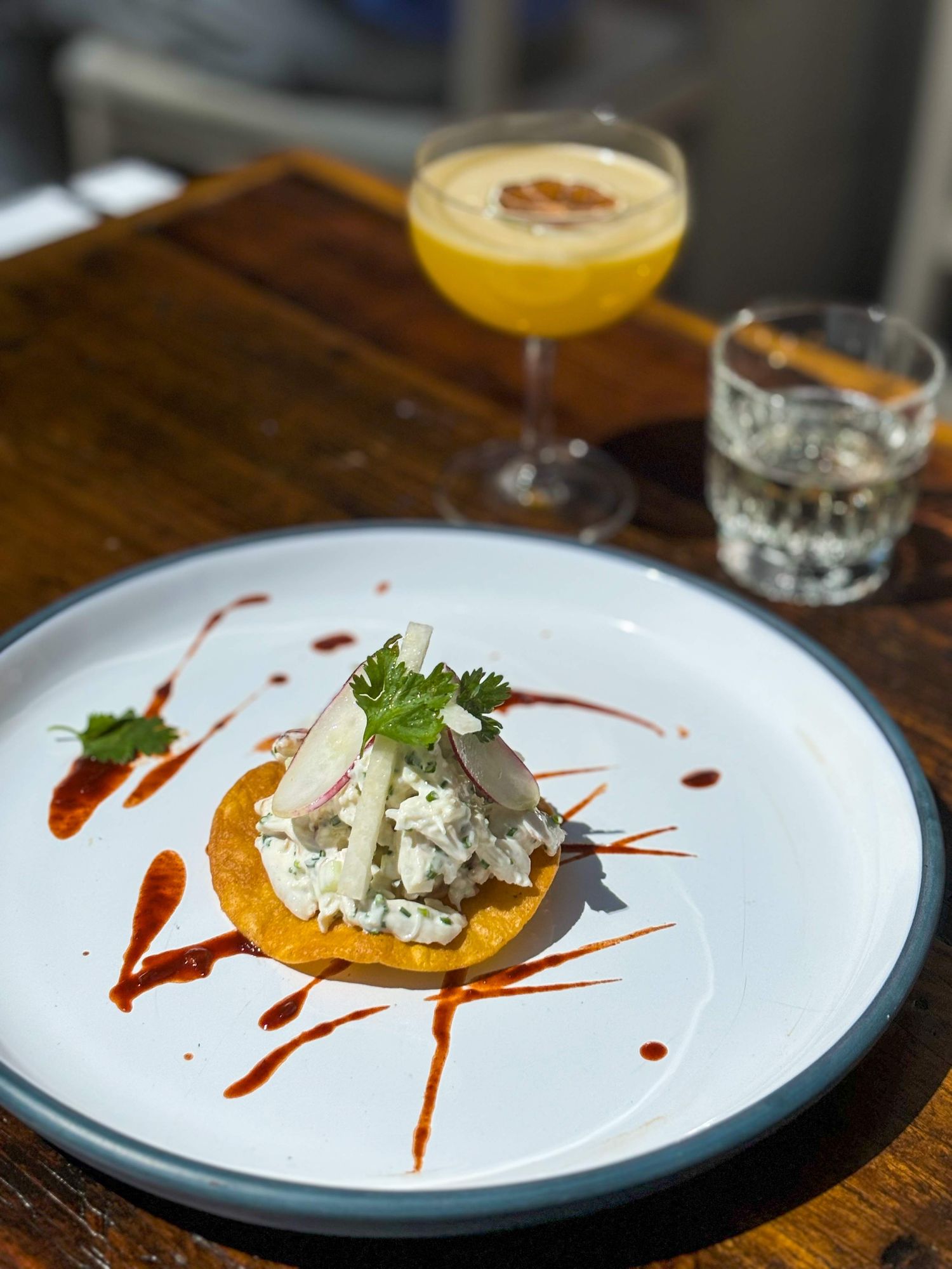 A crab tostada and Lone Starr Martini at Teddy's in Austin