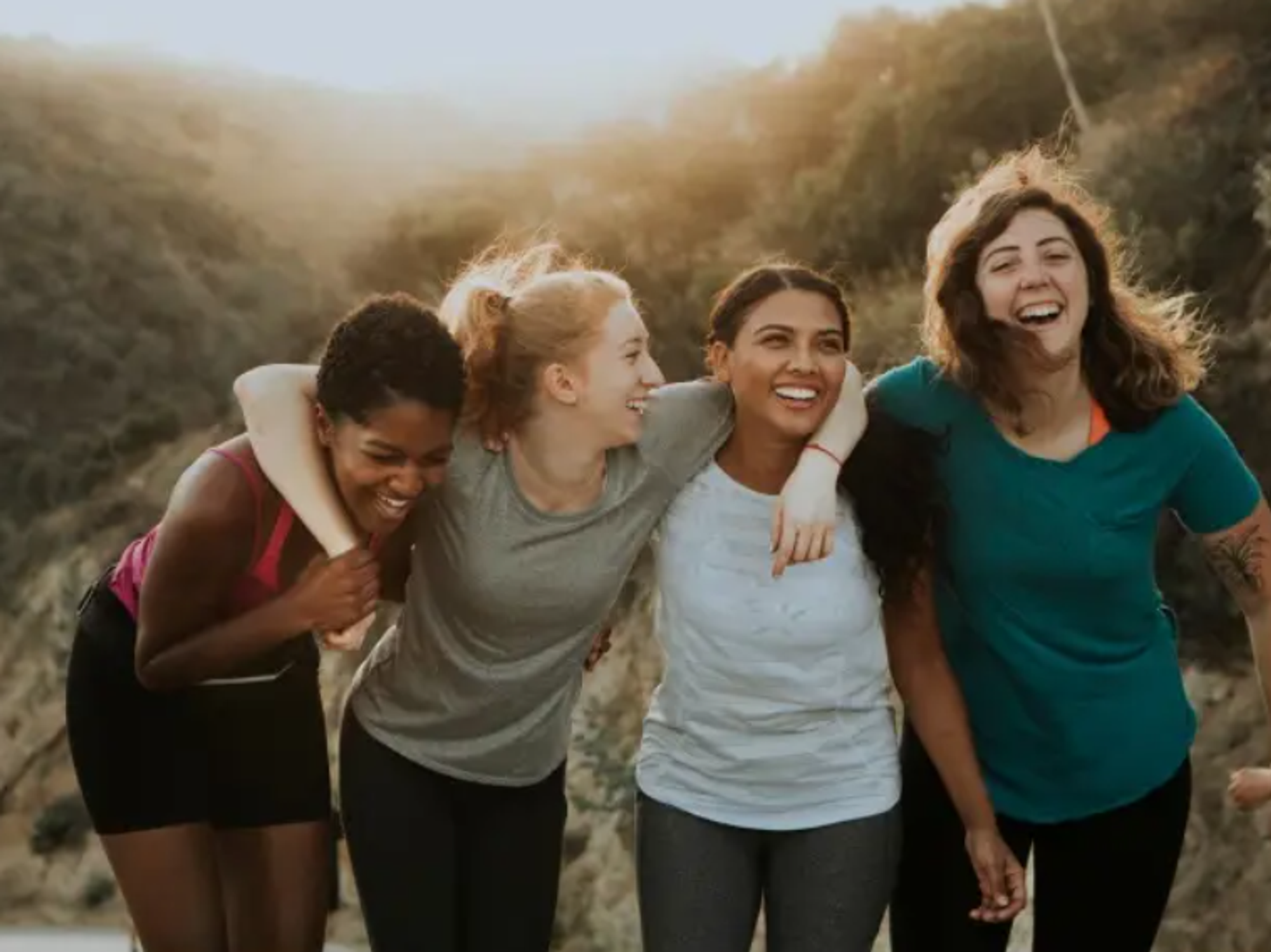 A group of friends hiking.