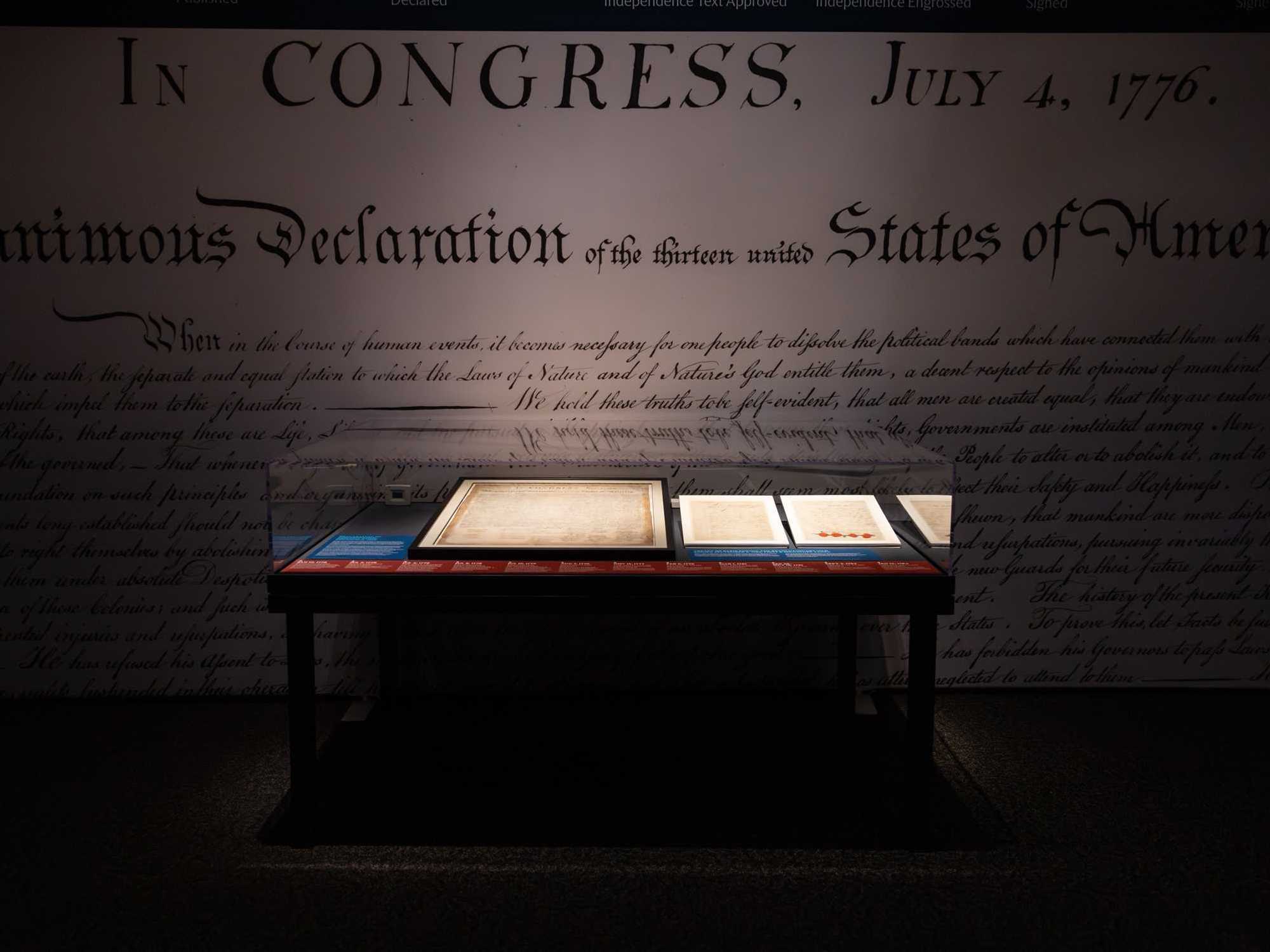 A photo of the founding documents Freedom Plane exhibit at the housotn Musuem of Natural Science