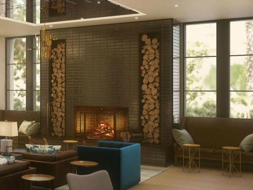 A rendering of Hotel Van Zandt's lobby