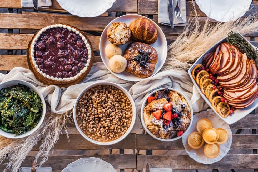 A spread by Walton's with ham and cheesecake