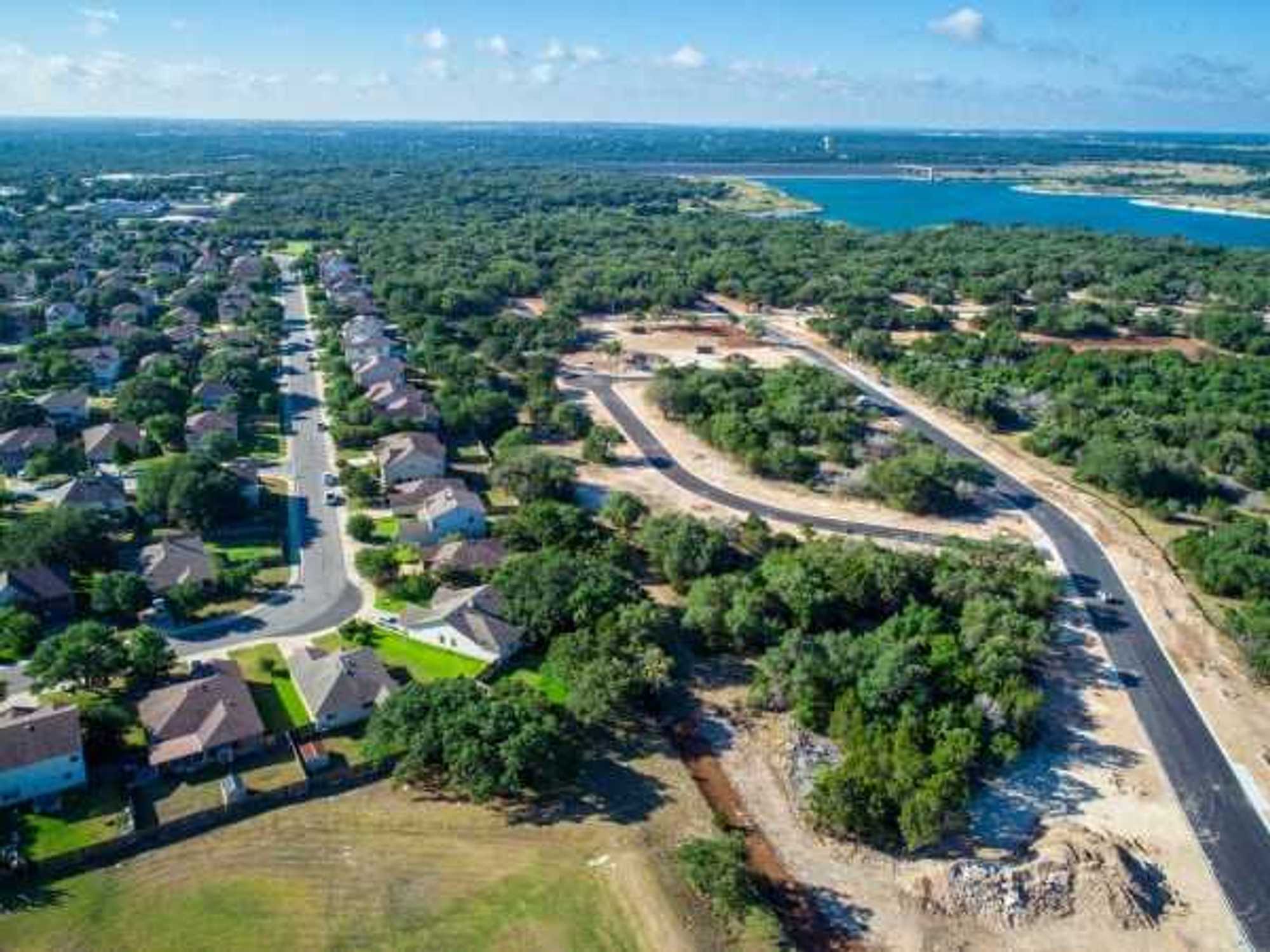 Aerial drone view above homes and houses - Georgetown , Texas , USA - new development construction