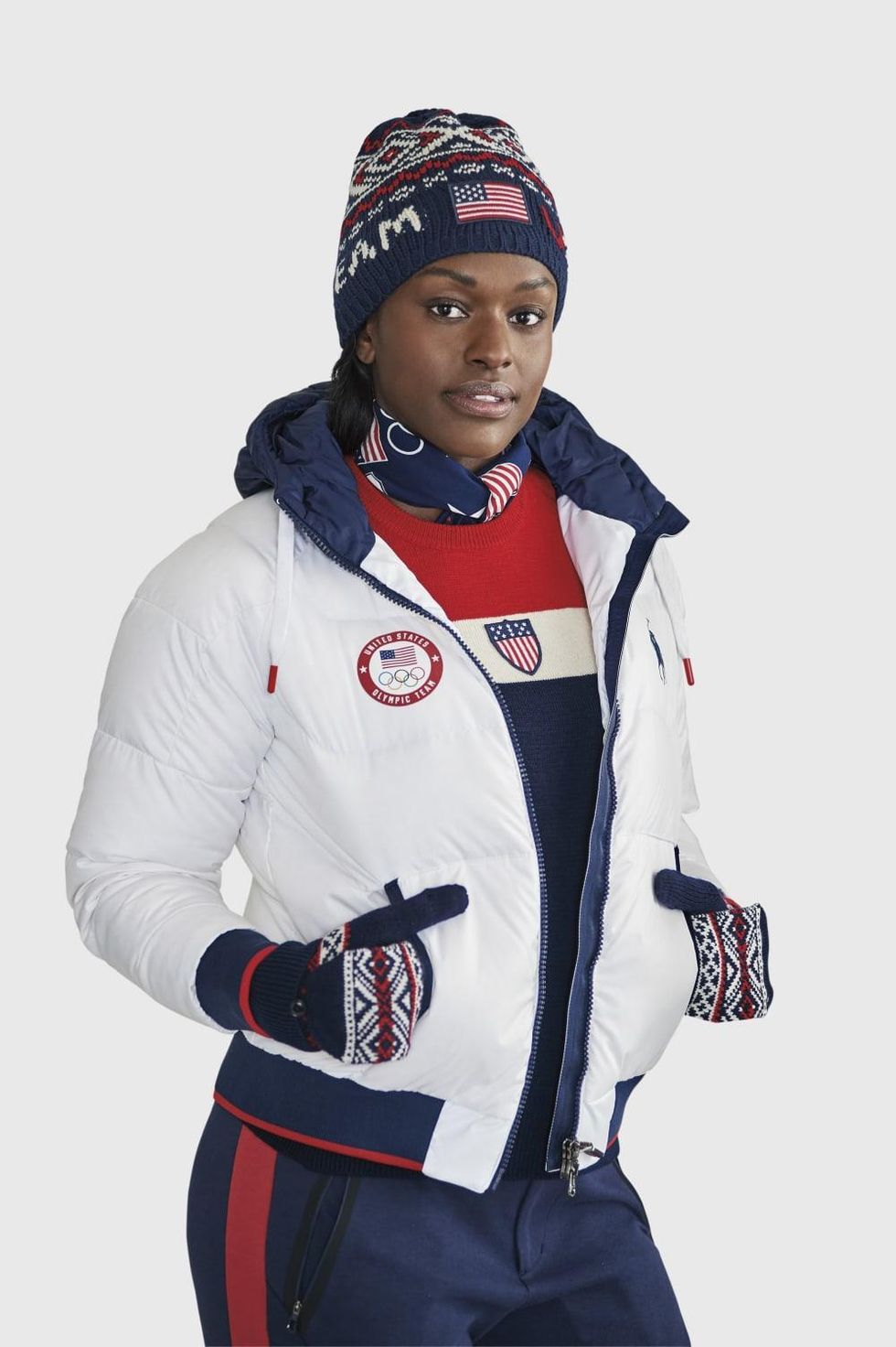 Aja Evans in Ralph Lauren closing ceremony outfit Winter Olympics 2018