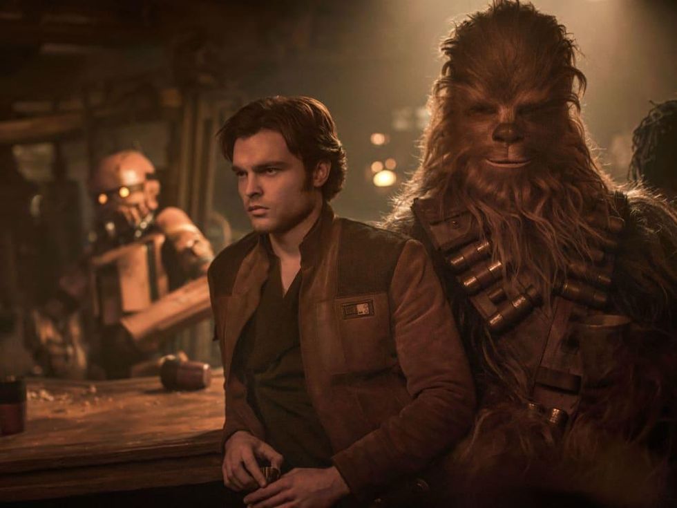 Alden Ehrenreich and Joonas Suotamo in Solo: A Star Wars Story