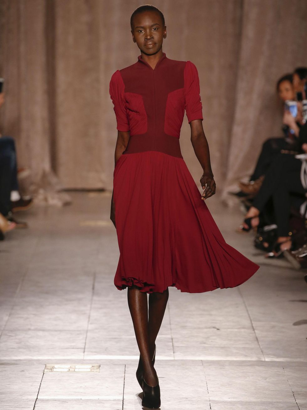 Alek Wek in Zac Posen dress look 1 of fall collection