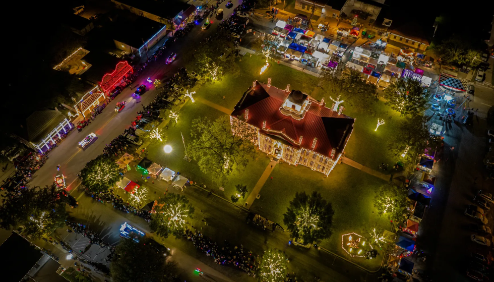 An aerial shot of Johnson City's Lights Spectacular display.