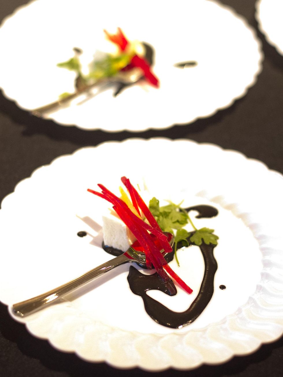 Art Bites Event at the Russell Collection in Austin Swift's Attic Tea Compressed Beets, Parsnip-Vanilla Custard, Sepia Puree Chef Mat Clouser Artist Randall Browning