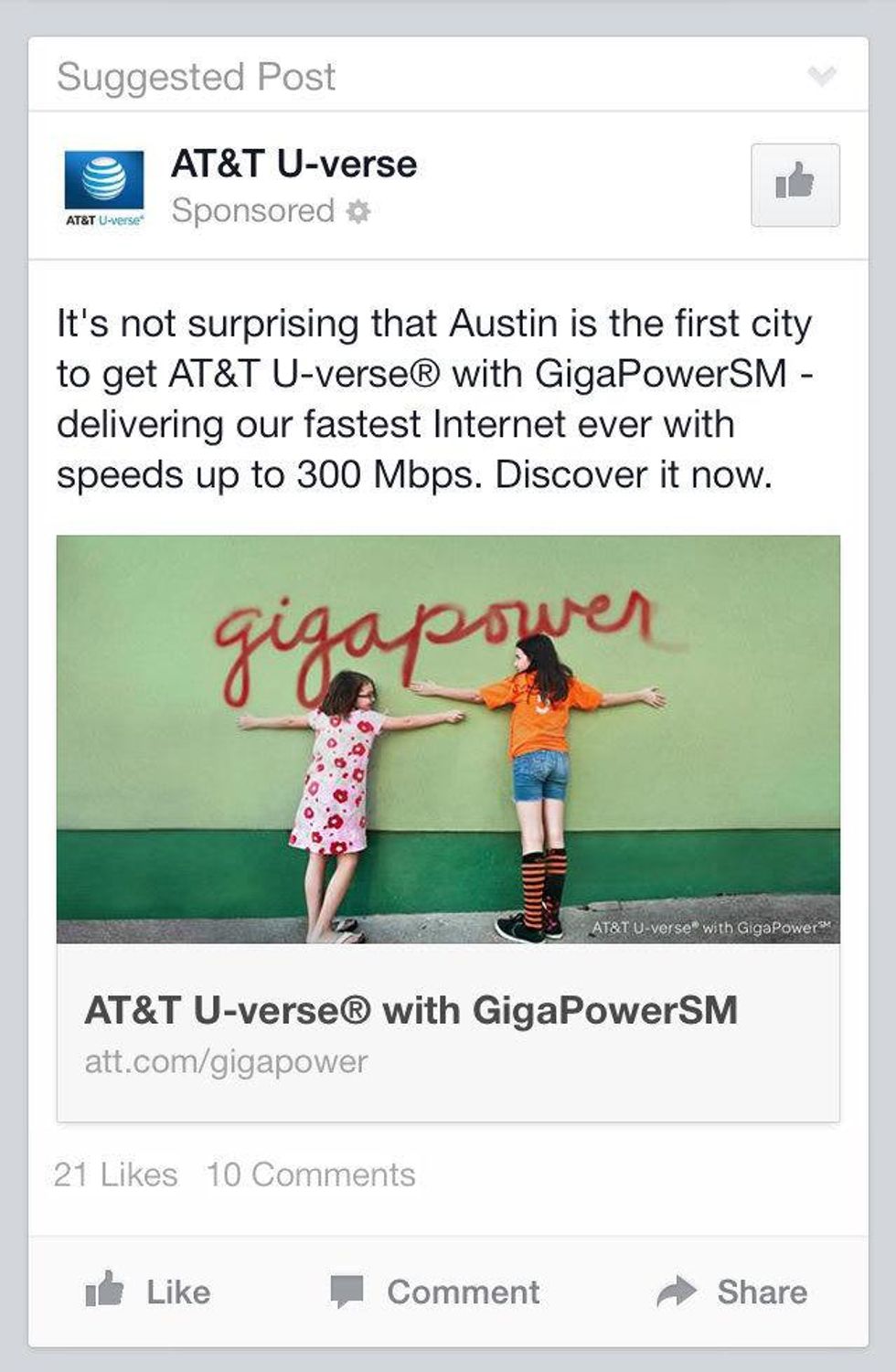 ATT gigapower Facebook ad