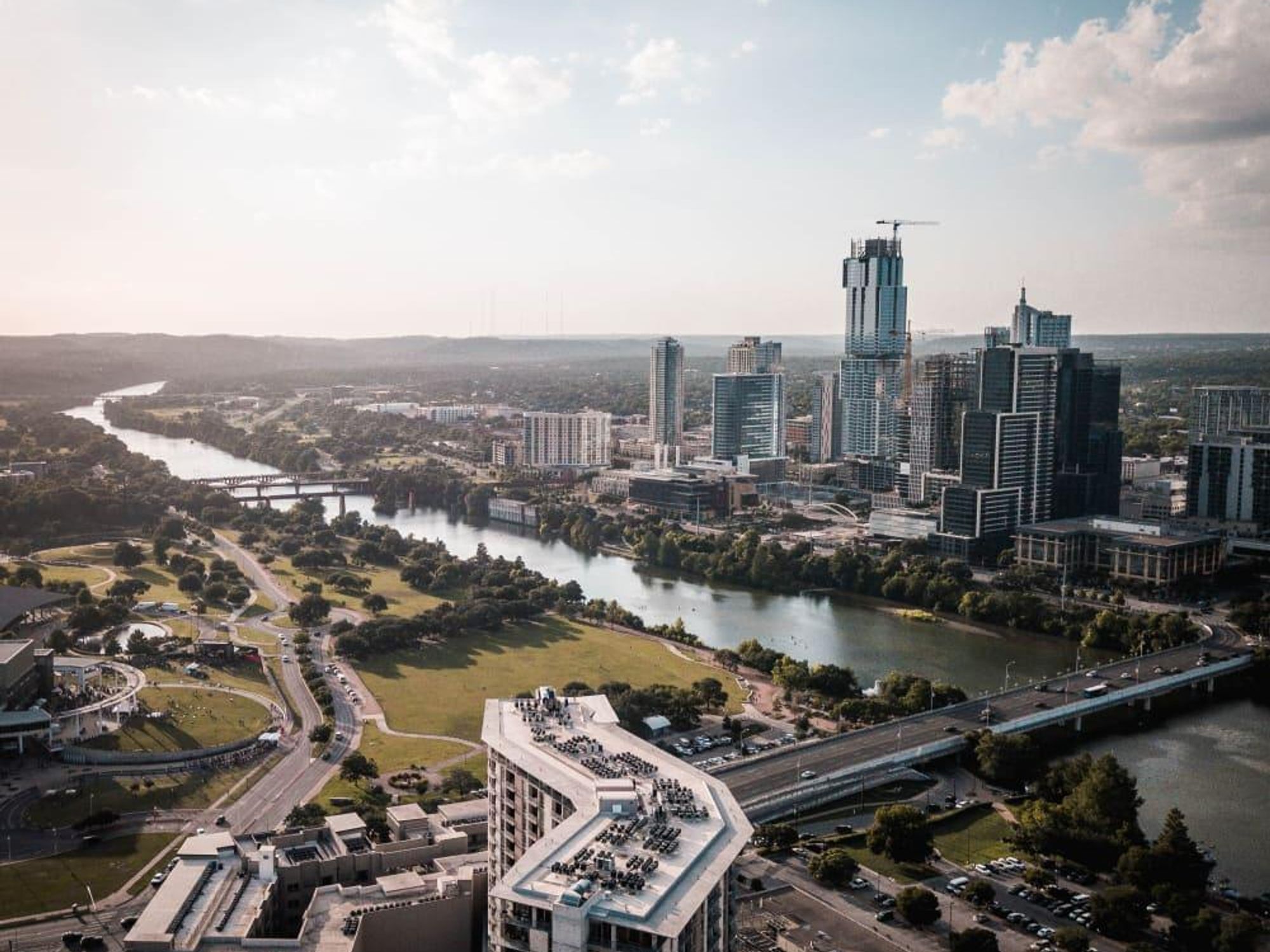 Austin downtown skyline aerial