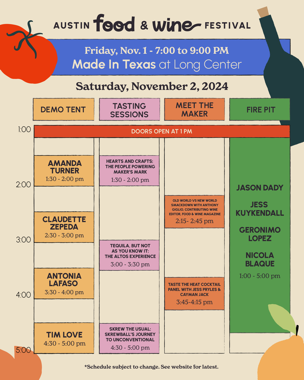 Austin Food & Wine Festival Saturday schedule