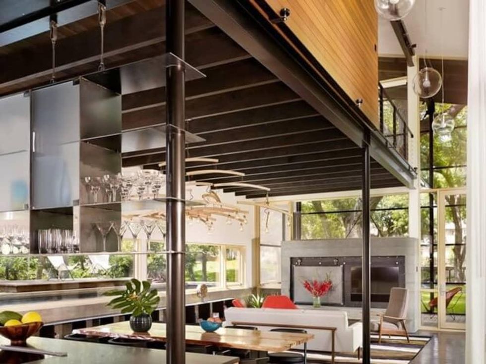 Austin house home Houzz modern Lake Austin dining living room