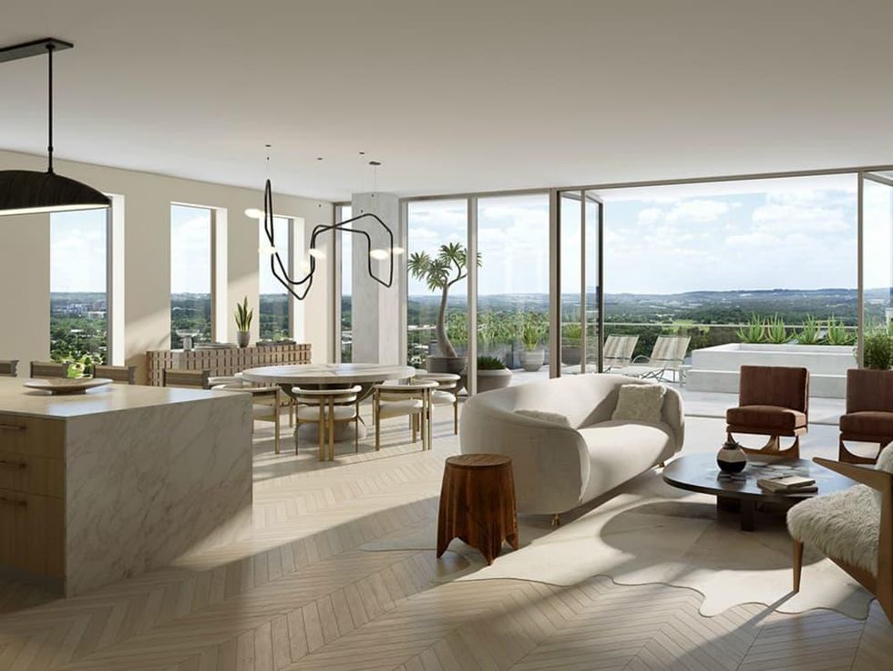 Austin Proper residence living dining room rendering 2015