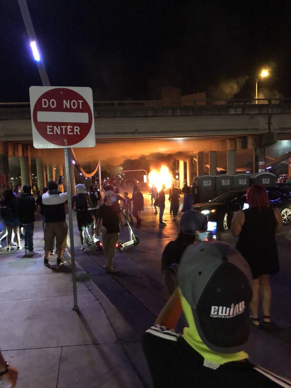 Austin protests Car on fire saturday night