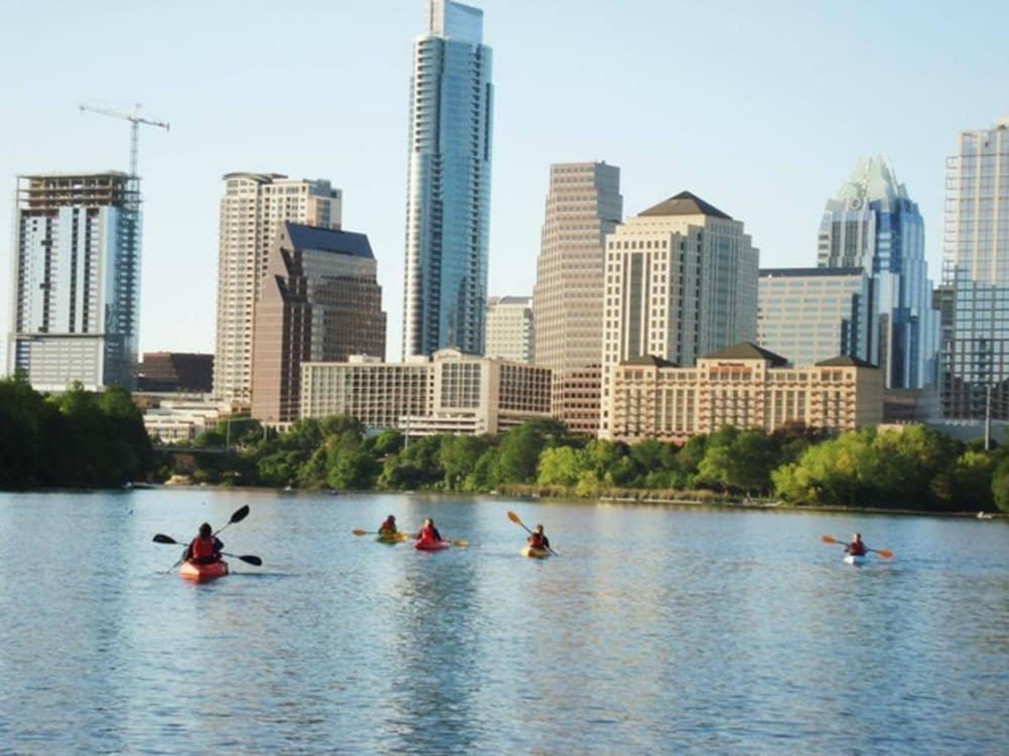Austin skyline downtown Lady Bird Lake Town Colorado River kayaking