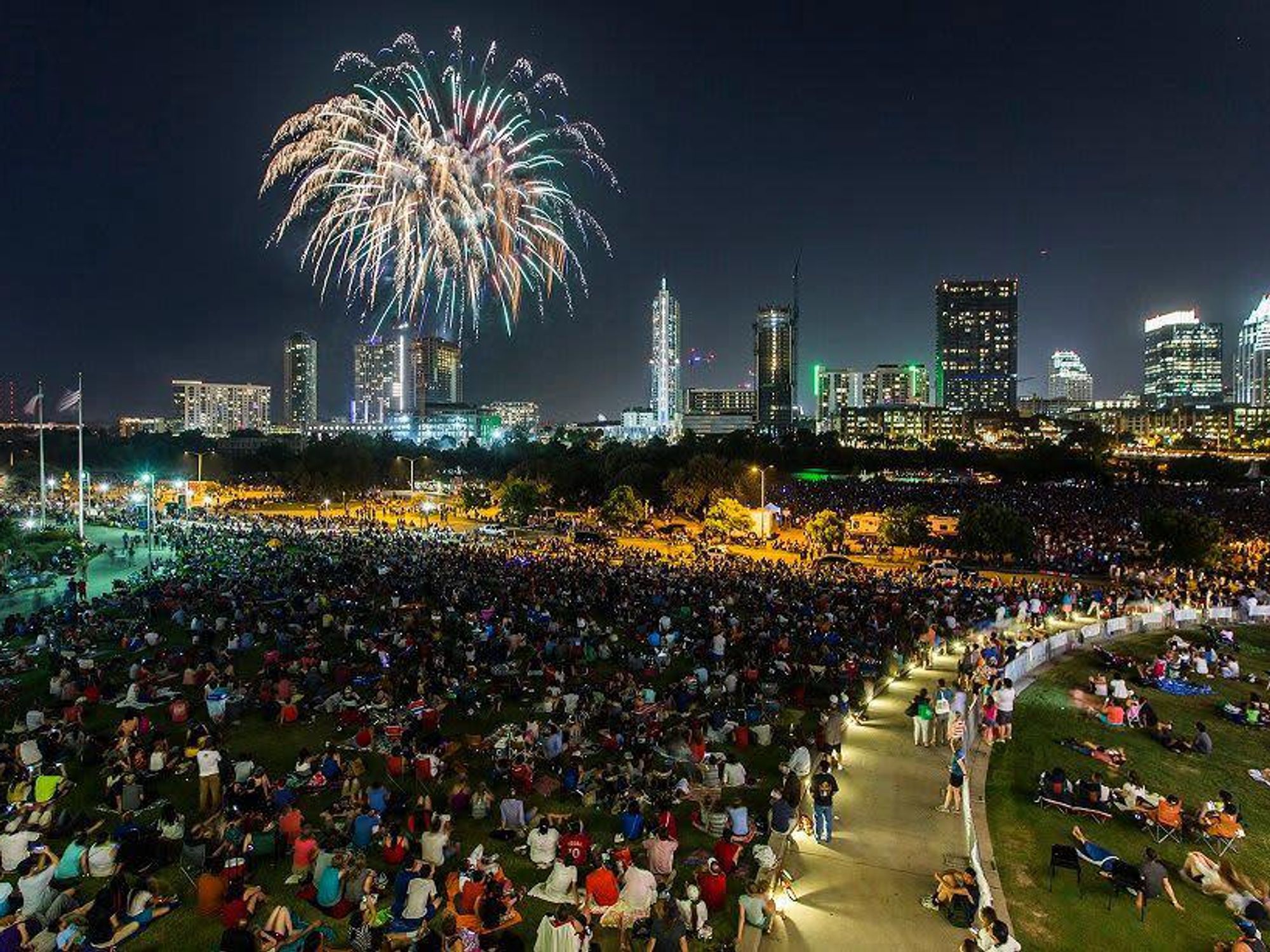 Austin skyline fourth of july fireworks