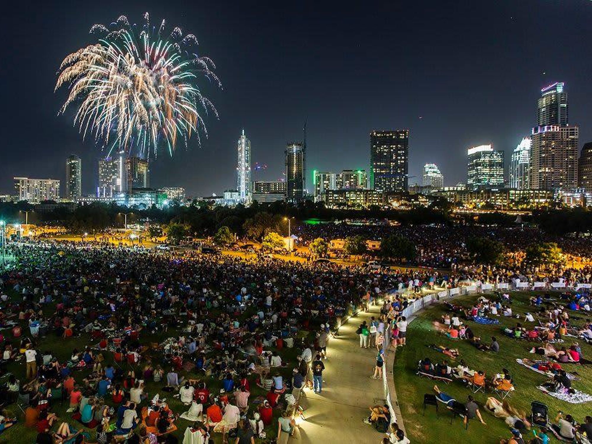 Austin skyline fourth of july fireworks