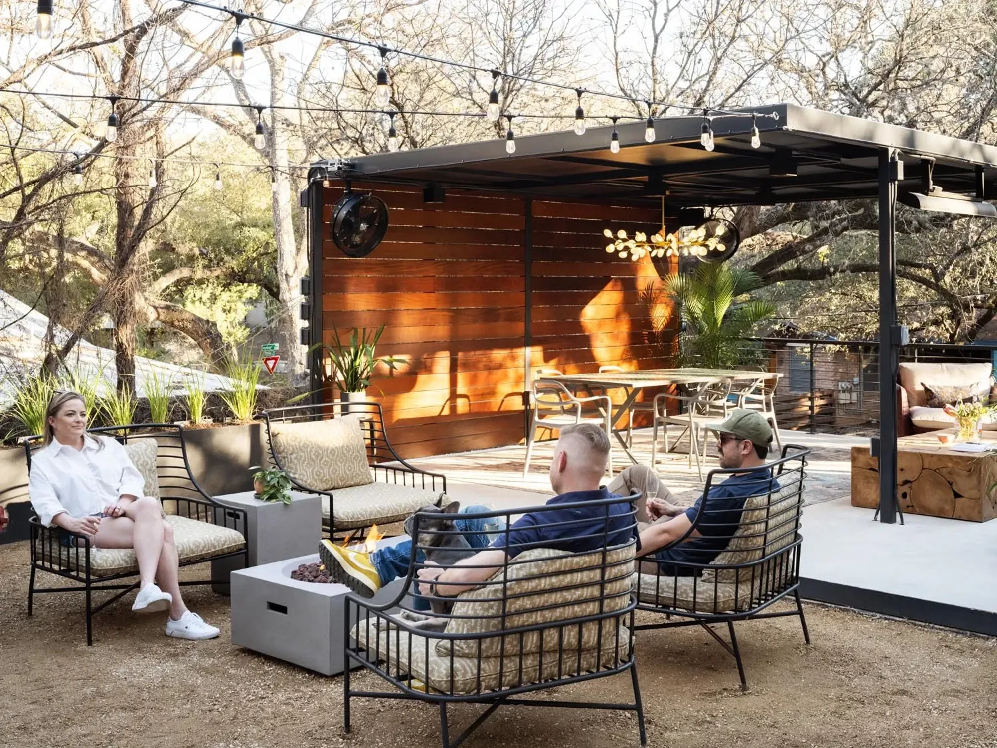 Backyard shade structure and fire pit