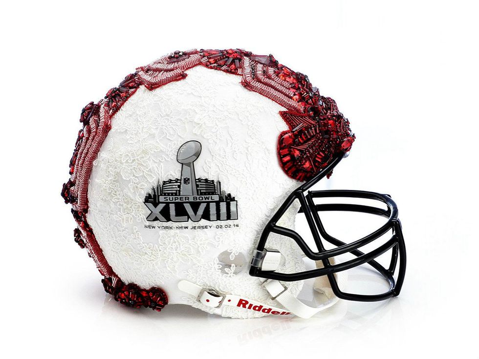 Badgley Mischka helmet for Bloomingdale's Fashion Touchdown