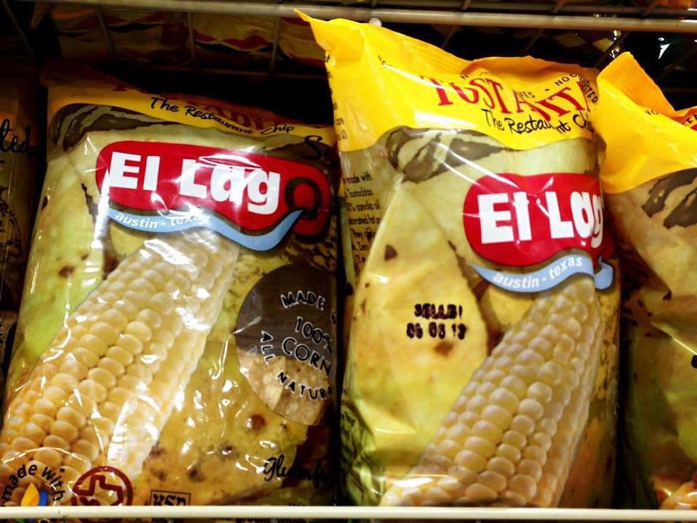 bags of El Lago tortilla chips on store shelves