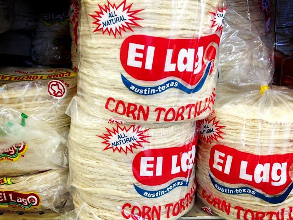 Bags of tortillas from El Lago on store shelves
