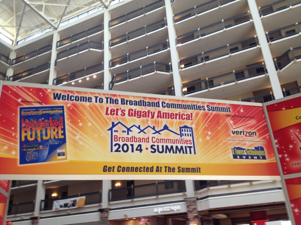 banner in Renaissance hotel for Broadband Communities summit 2014