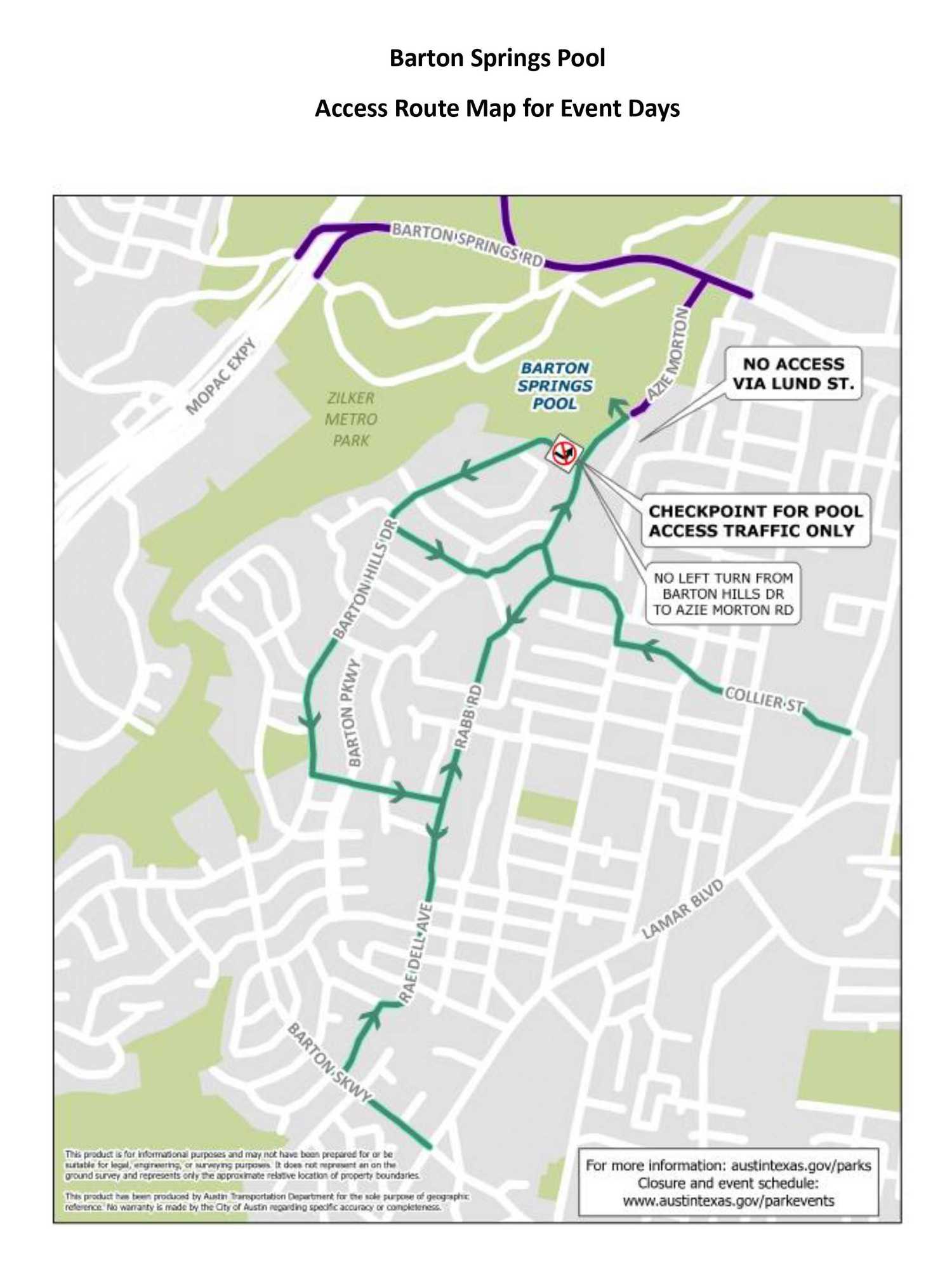 Barton Springs access map road closures