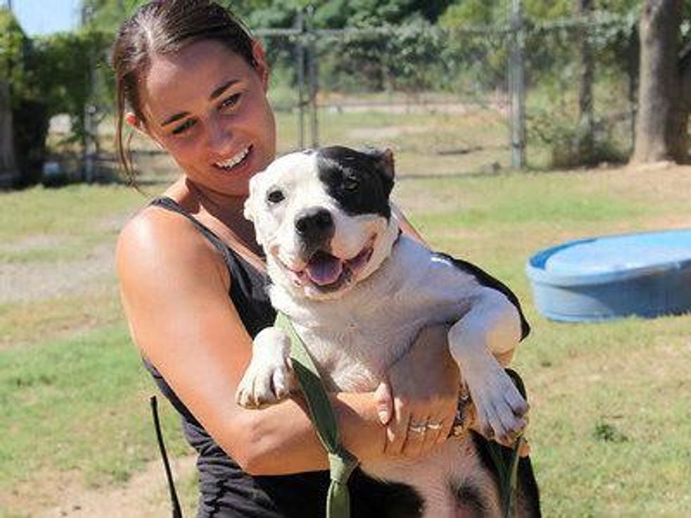 Belinda, woman black and white dog