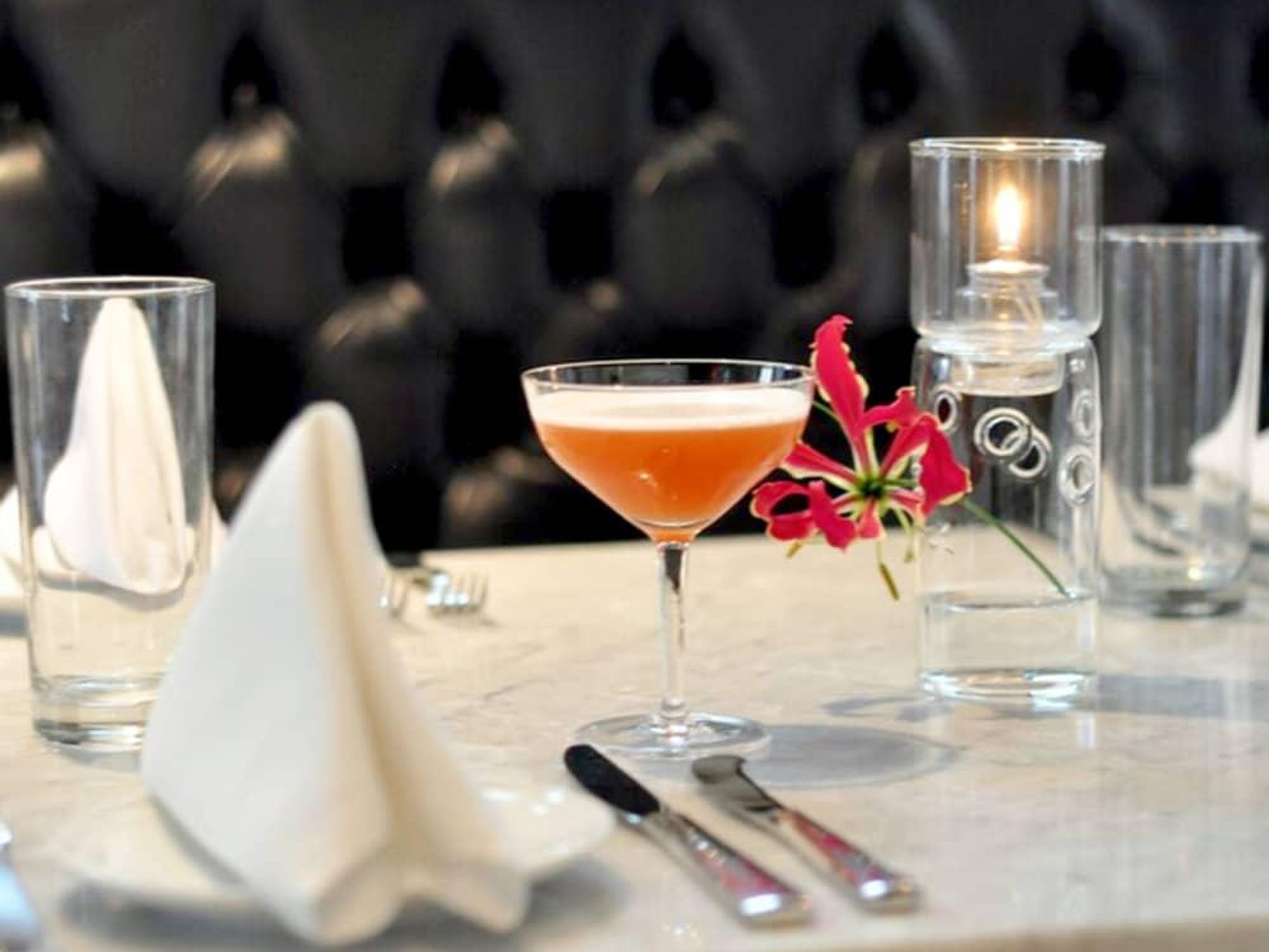 Bess Bistro Austin restaurant cocktail table set