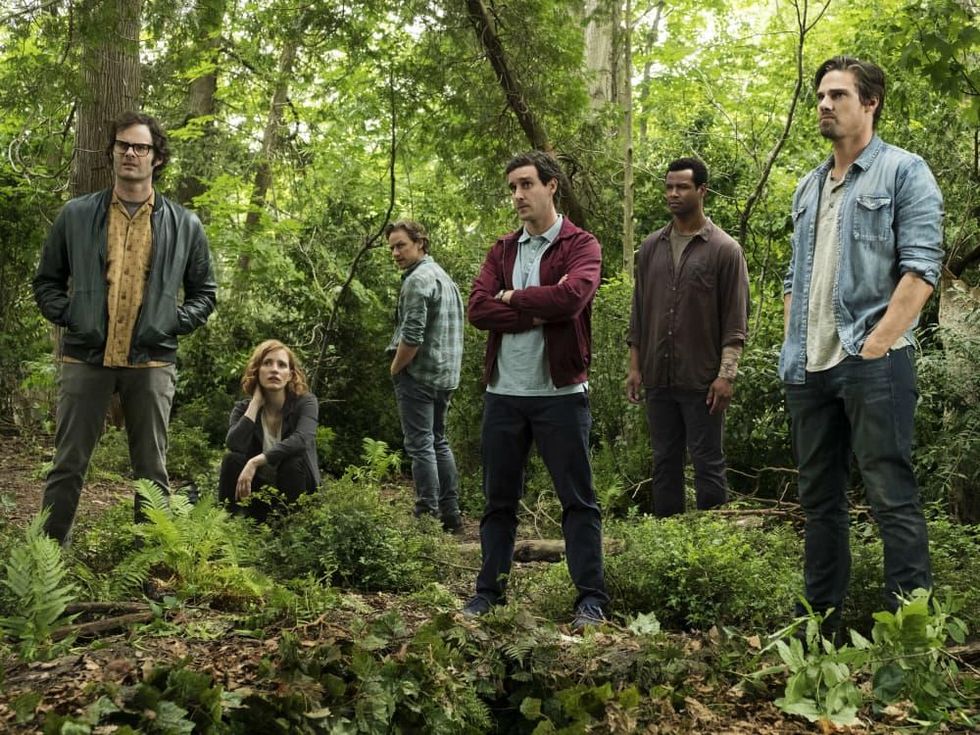 Bill Hader, Jessica Chastain, James McAvoy, James Ranson, Isaiah Mustafa, and Jay Ryan in IT: Chapter Two