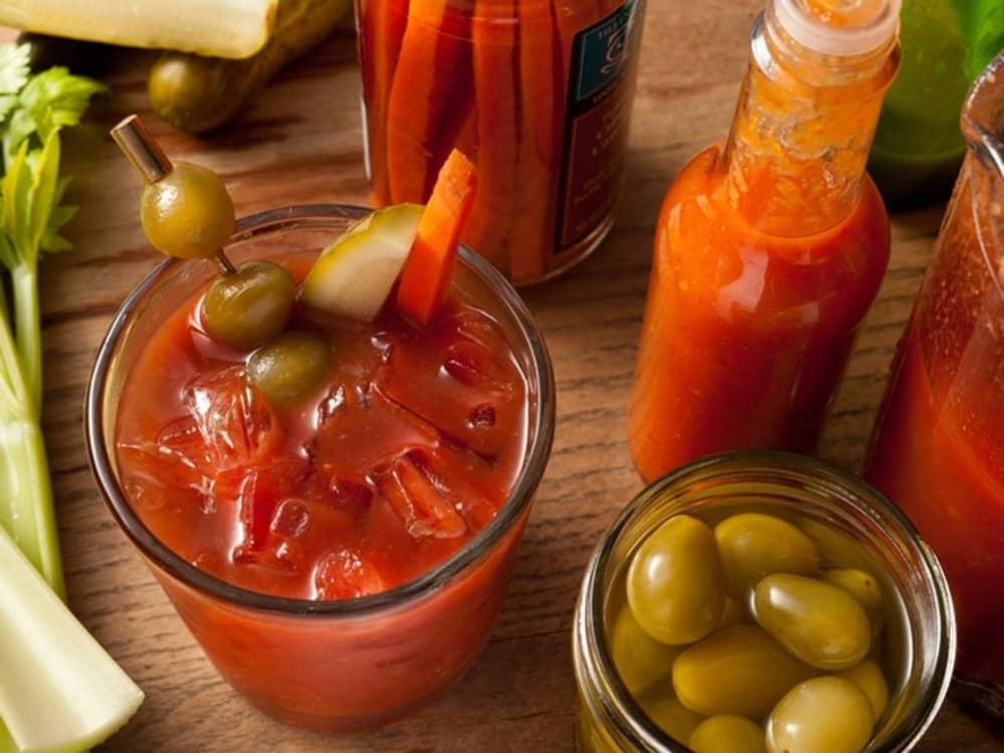 Bloody Mary olives celery hot sauce