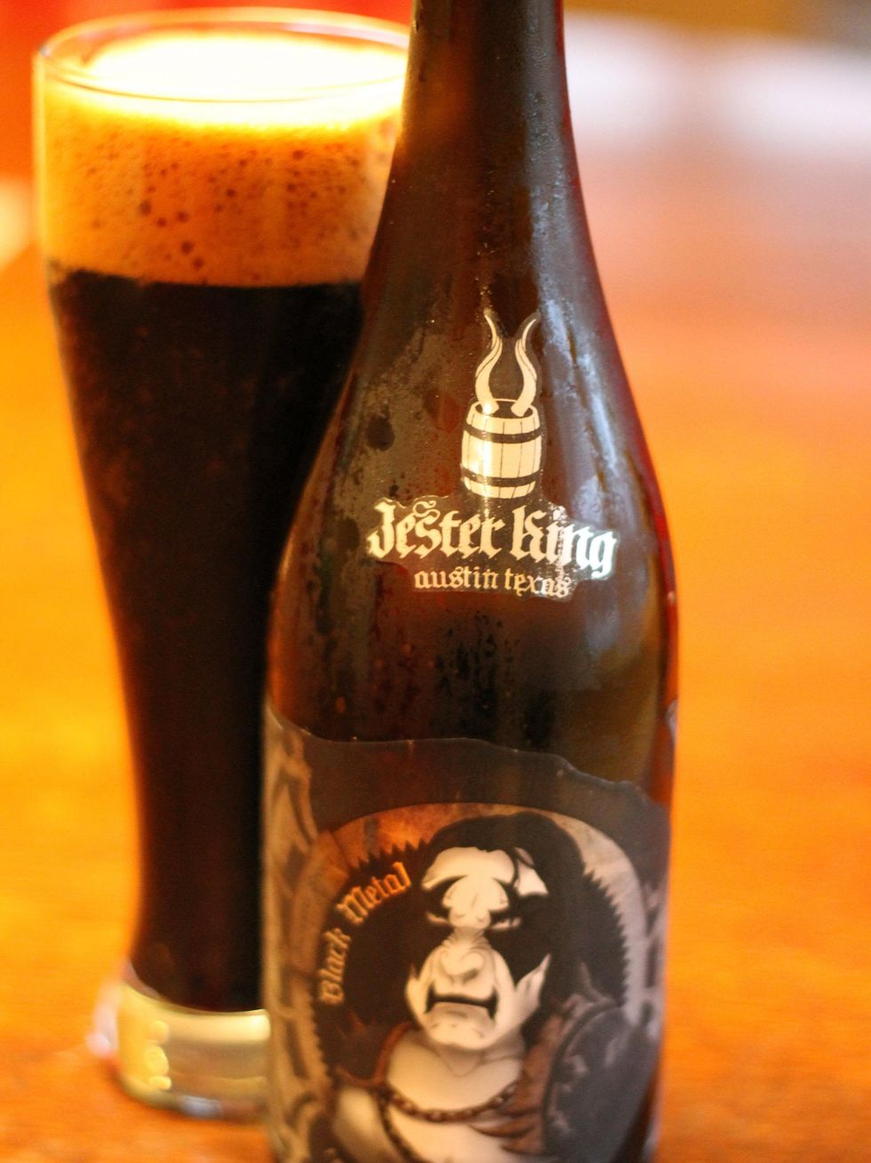 bottle and glass of Jester King Black Metal imperial stout