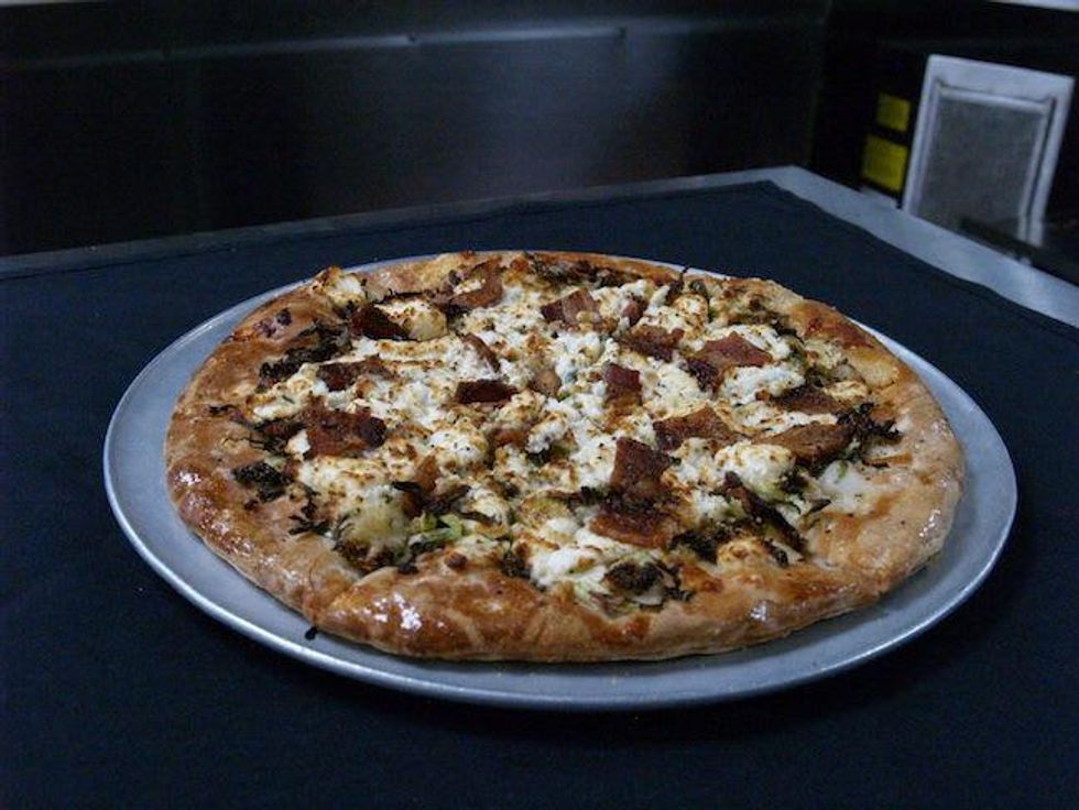 Brussels Sprouts, Smoked Bacon & Goat Cheese pizza Alamo Drafthouse Slaughter