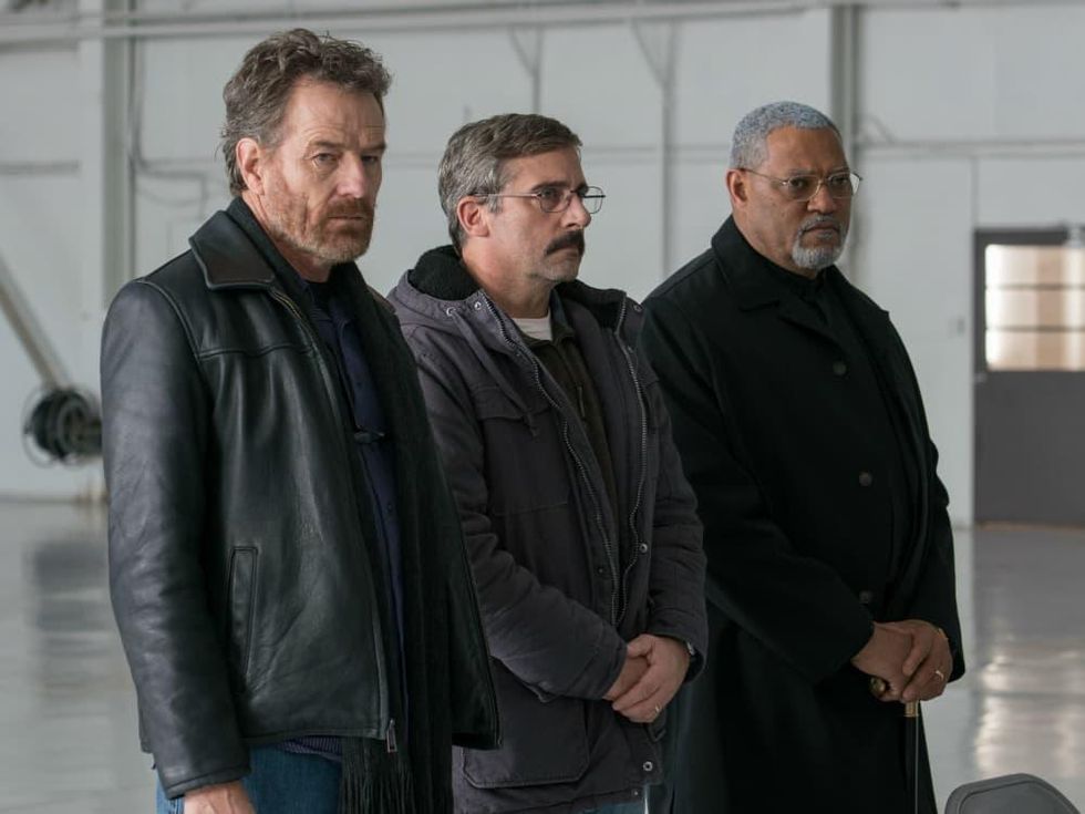 Bryan Cranston, Steve Carell, and Laurence Fishburne in Last Flag Flying