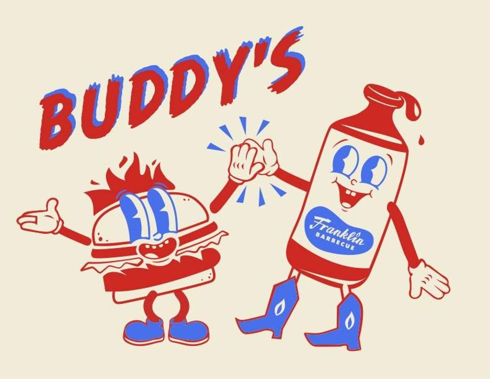 Buddy's Burger and Franklin Barbecue merch graphic