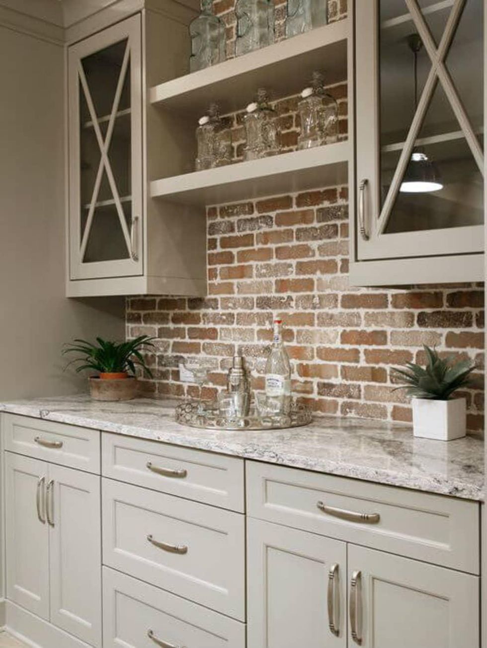 Built-in bar with brick wall