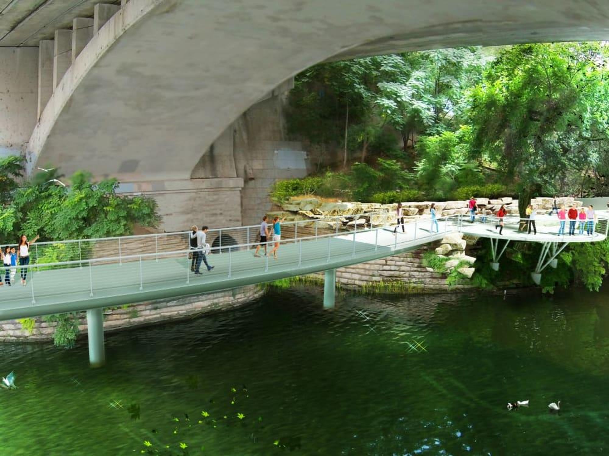 Butler Trail at Congress Avenue Bridge rendering 2015 Lady Bird Lake