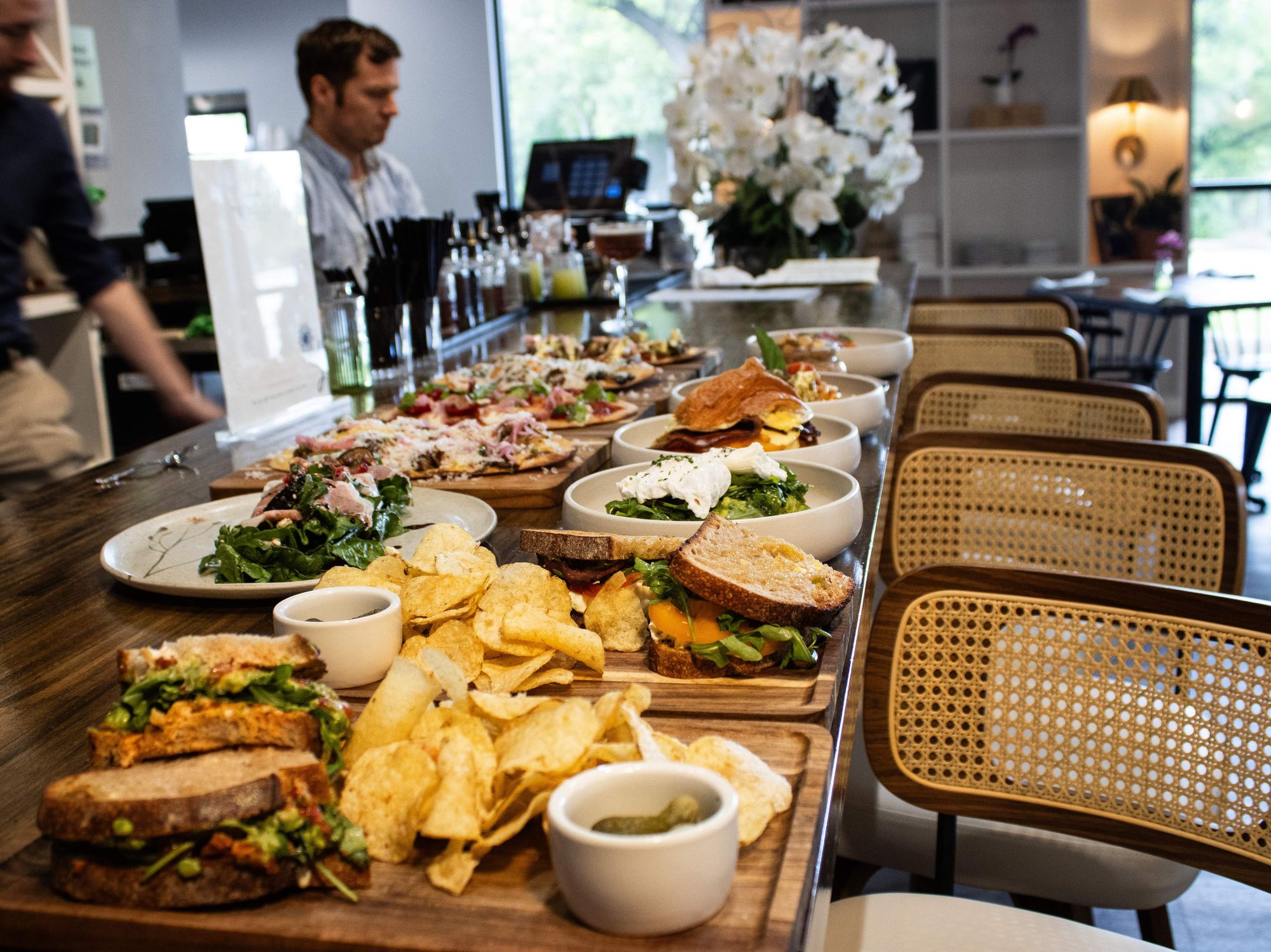 Caf\u00e9 Largesse dishes at bar