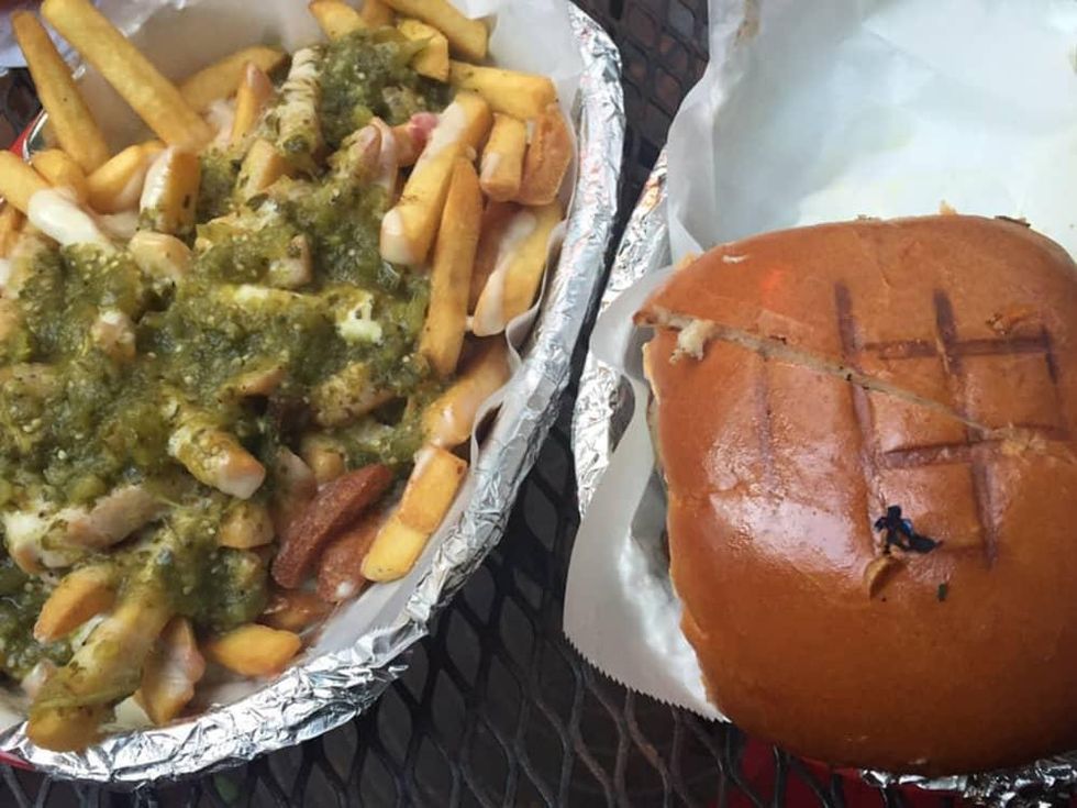 Casino El Camino burger green chile cheese fries