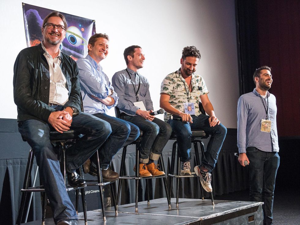 Cast and crew of Grand Piano with Don McManus, alex winter, eugenio mira and elijah wood q&a