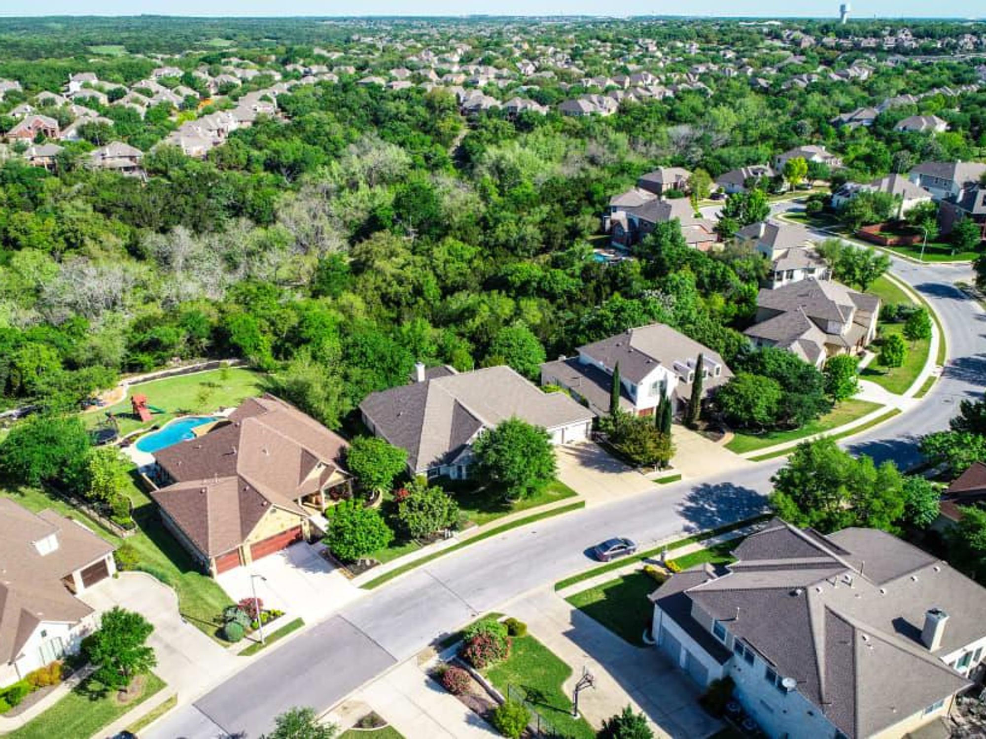 Cedar Park neighborhood aerial shot of Austin suburb