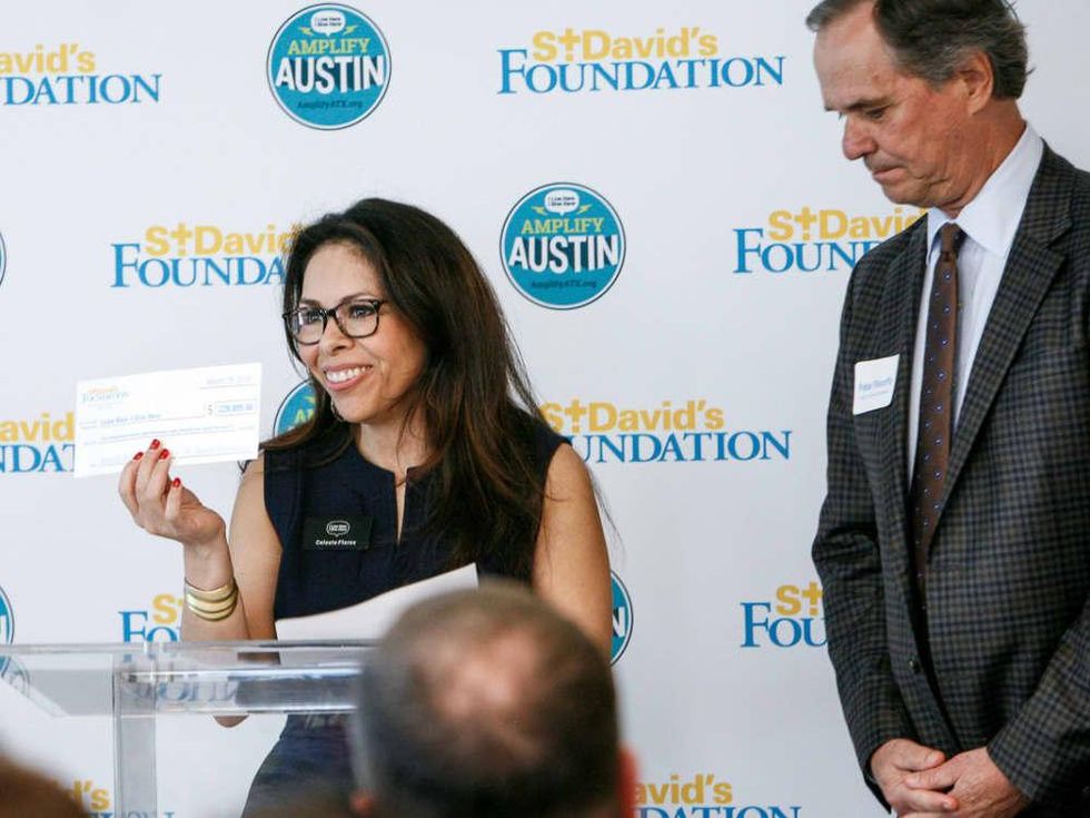 Celeste Flores, I Live Here I Give Here and Peter Pinoffs, Board Chair St. David\u2019s Foundation