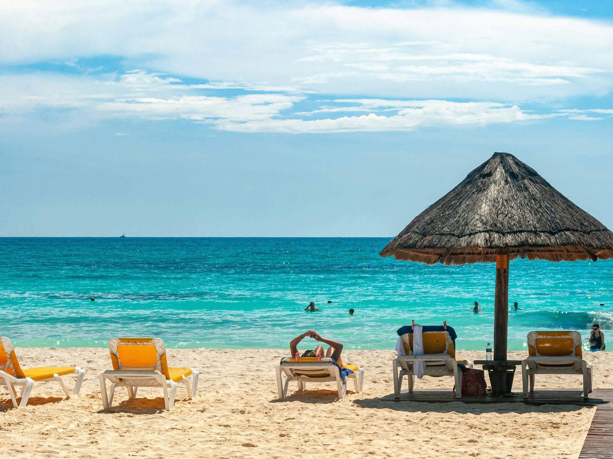 Chairs on beach in Cancun, Mexico