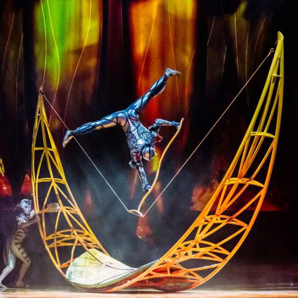 Cirque du Soliel Ovo performer in a wheel on a wire