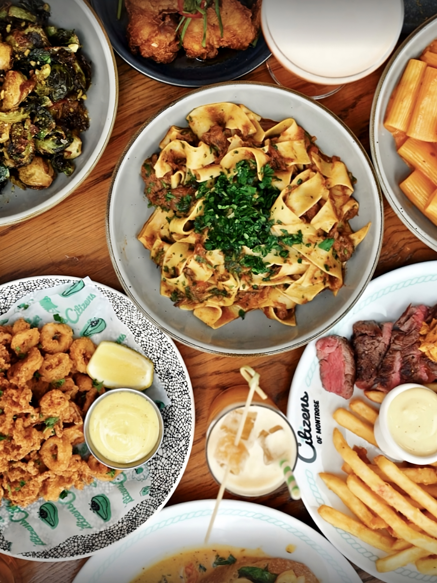 Citizens Austin pappardelle, calamari, steak and fries