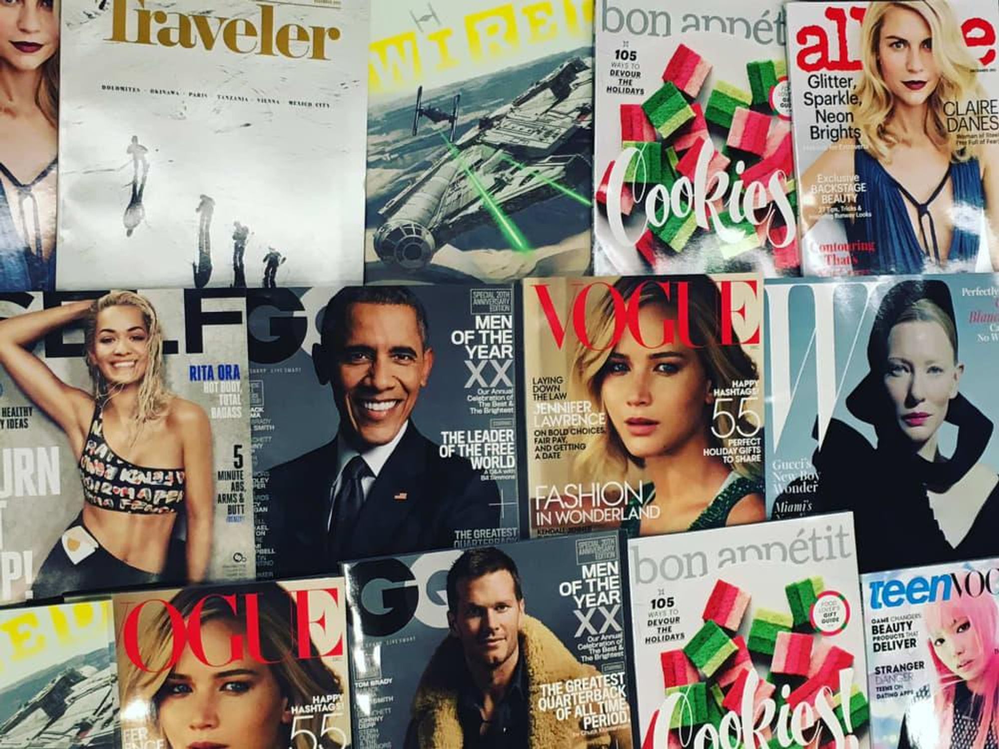 Conde Nast magazine covers December 2015 Vogue GQ Wired Allure W Bon Appetit Traveler
