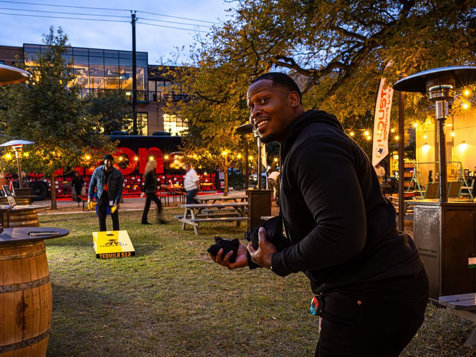 Cornhole game at Austin Tailgate 2024